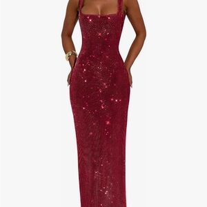 Elegant Red Sequin Evening Gown